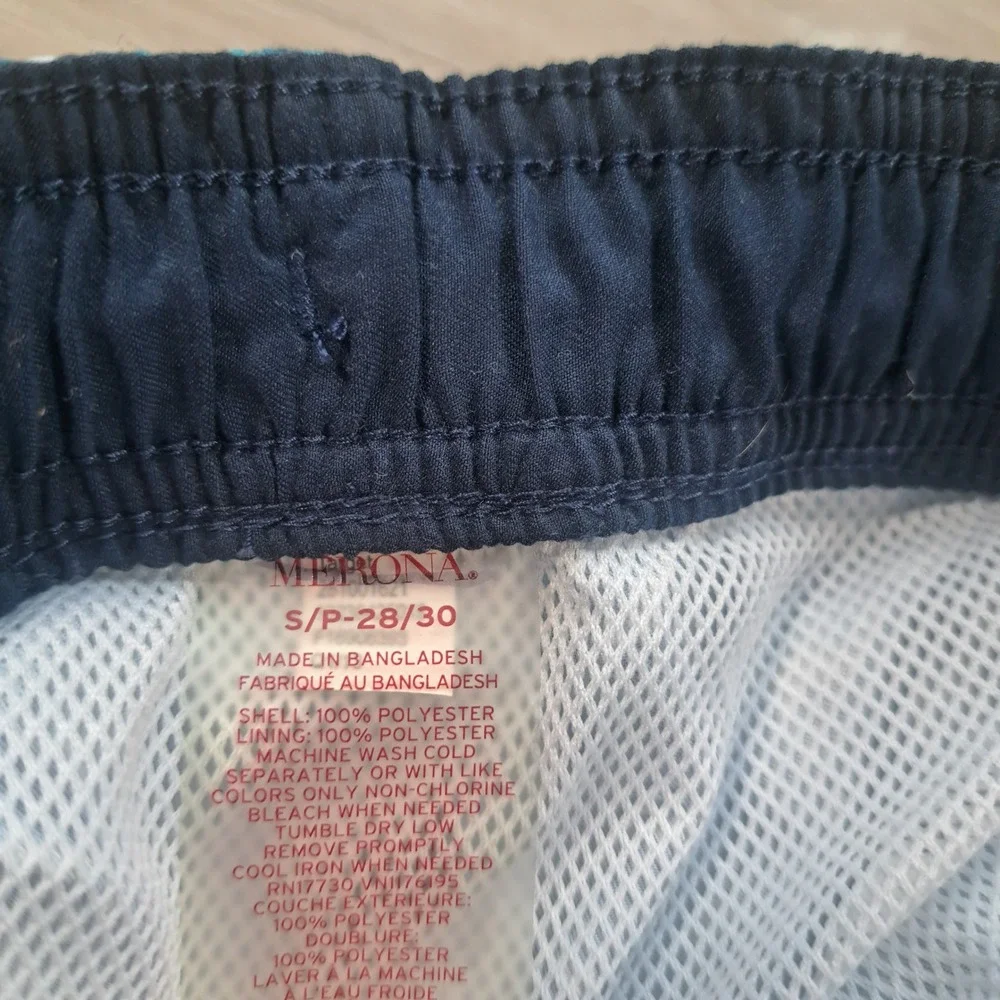 Merona Mens Y2K Blue Geometric Print Swim‎ Trunks Size Small 28-30 Board Shorts